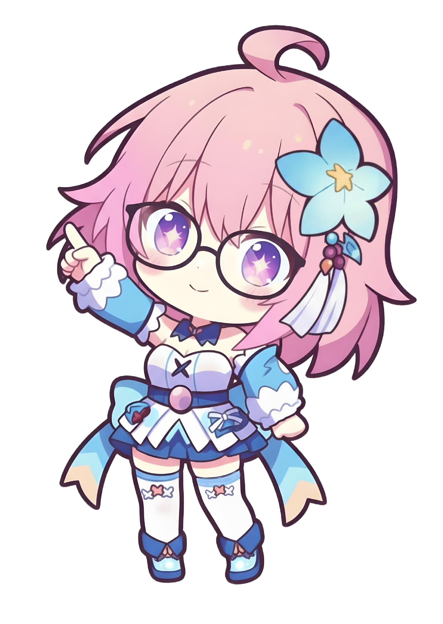 メガネをかけて左向きに説明するファニ子